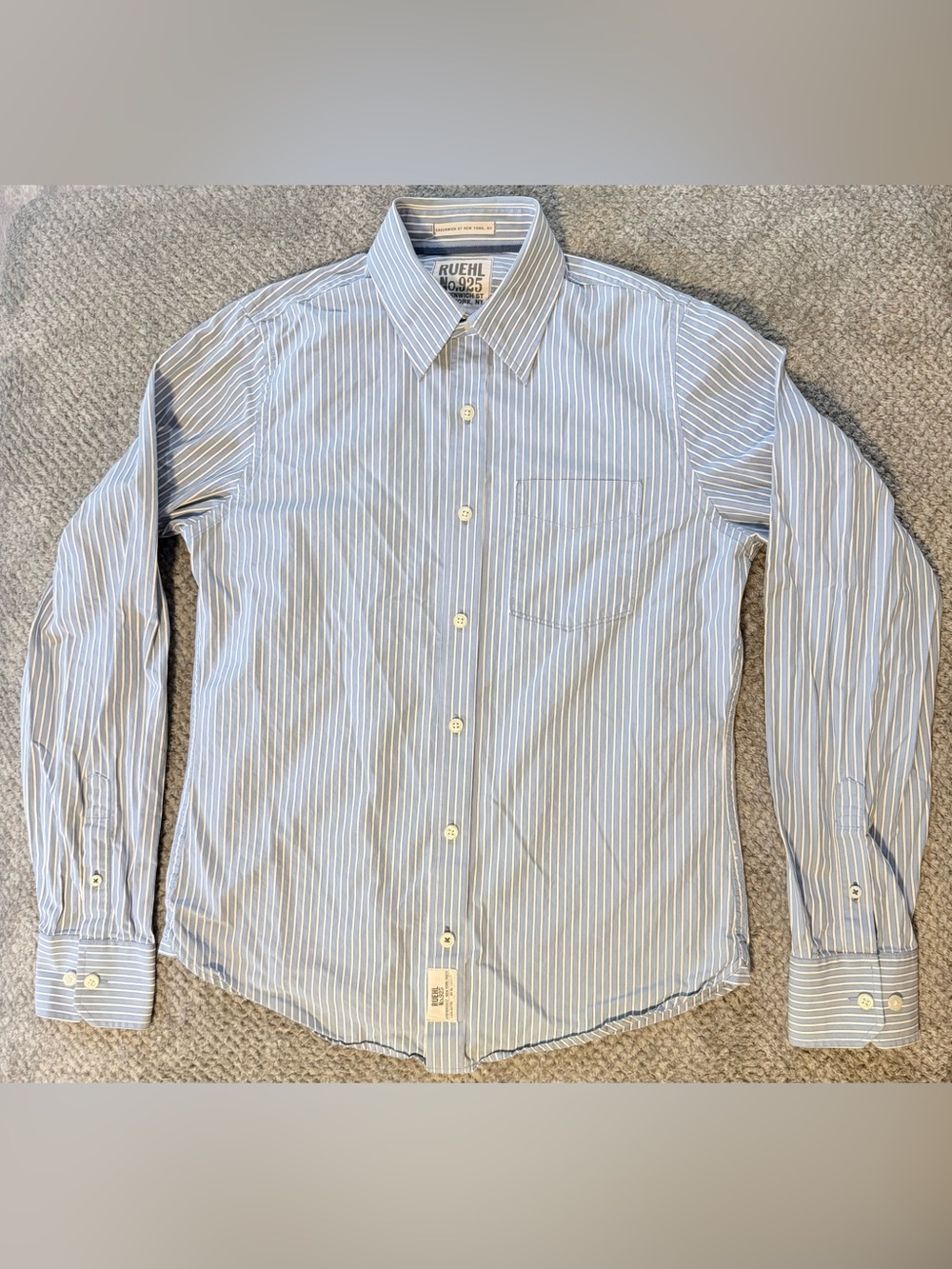 Ruehl No. 925 Mens Medium Blue White Stripe Button Down Shirt Long Sleeve